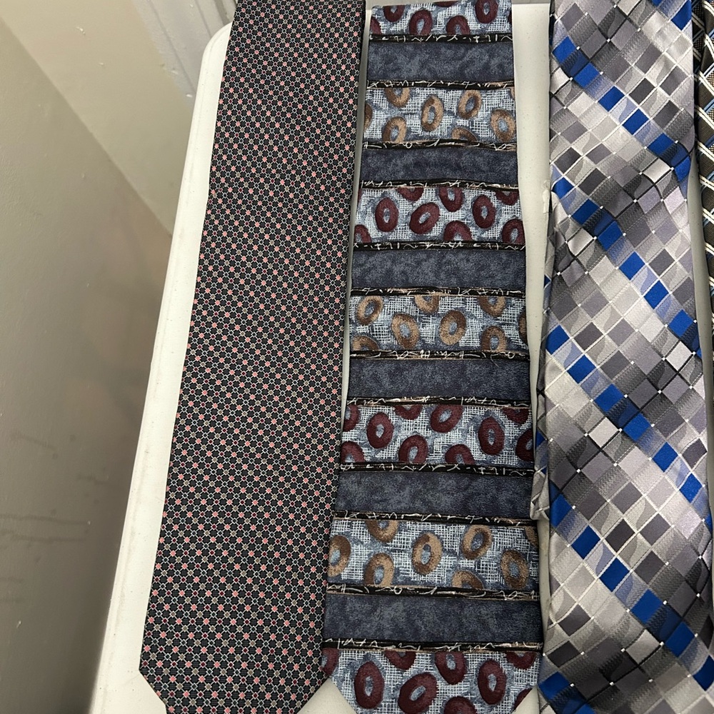 Patterned And Solid Silk Ties - Black, Blue, Gray… - image 1